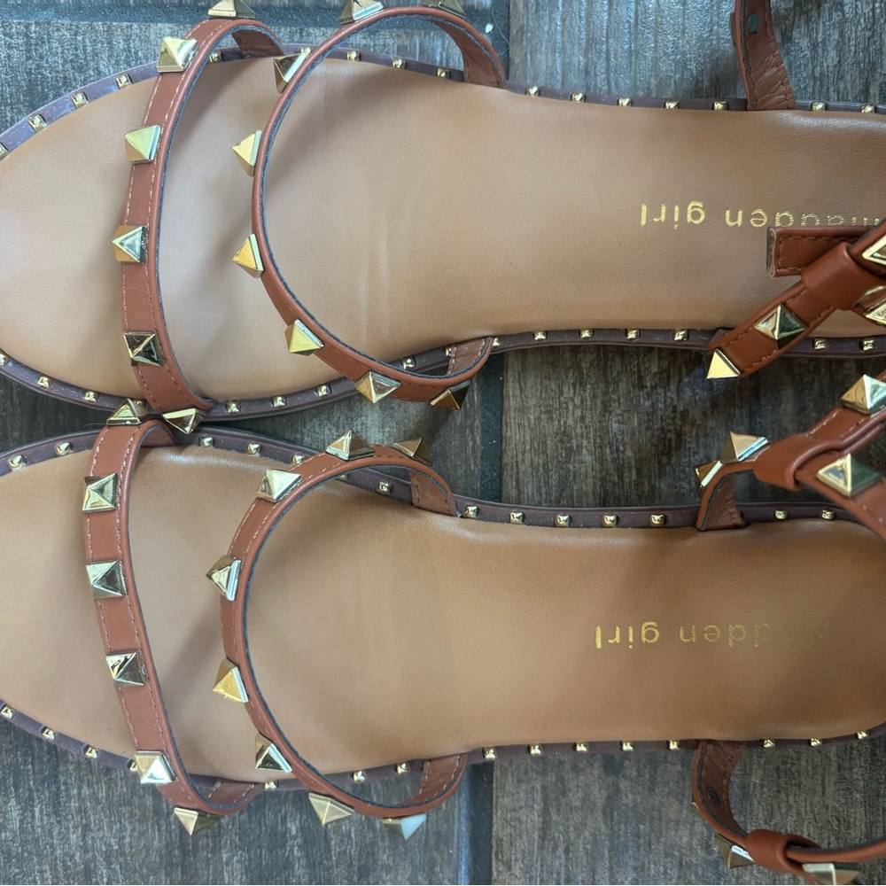Madden Girl Studded Brown Gladiator Sandals size 8